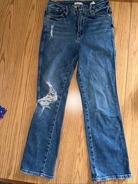 Good American Distressed Dark Blue Wide-Leg Jeans